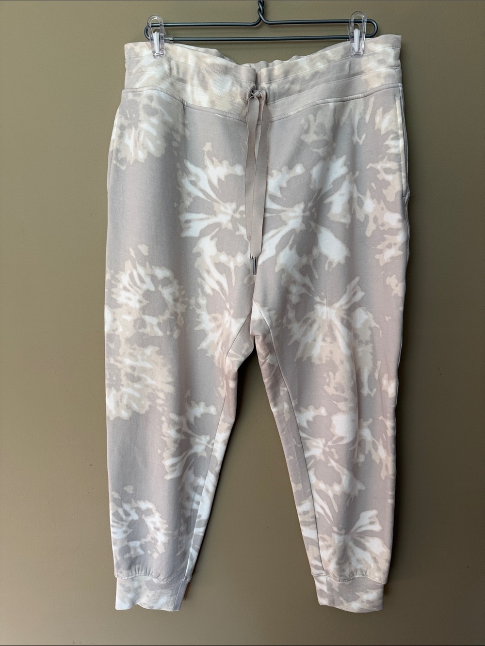 Athleta Taupe and White Tie-Dye Joggers